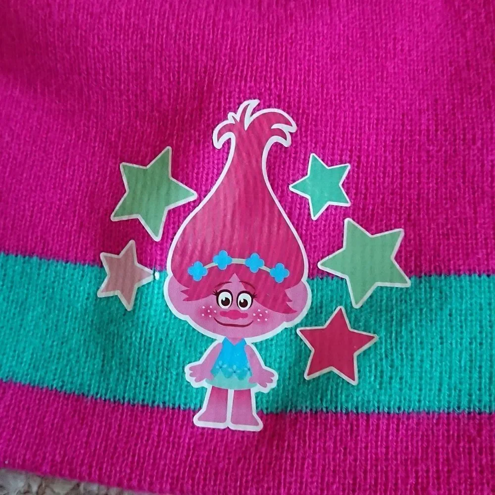 Dreamworks Trolls Pink and Teal Beanie with a pom-pom